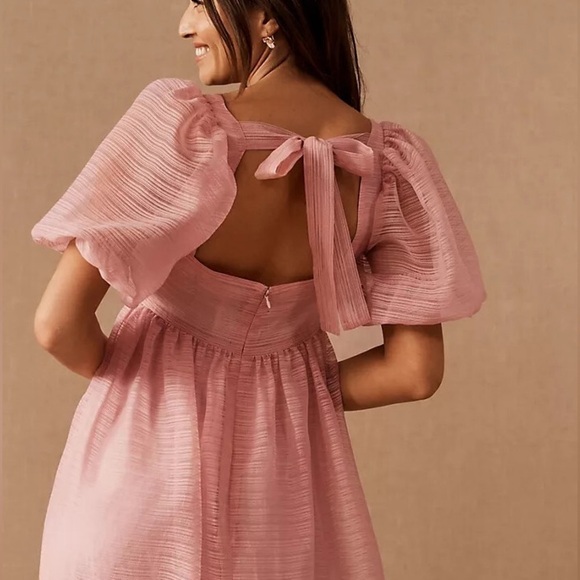 NWT BHLDN X Free People Alaine Pink Mini Dress Puff Sleeves Size 8 - Picture 2 of 6